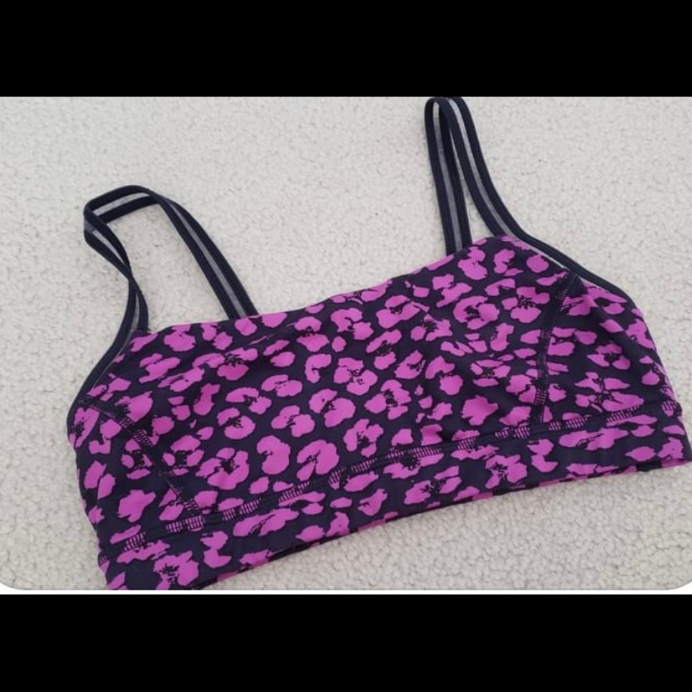 Lululemon barre none straight up bra purple and black cheetah size 6 EUC